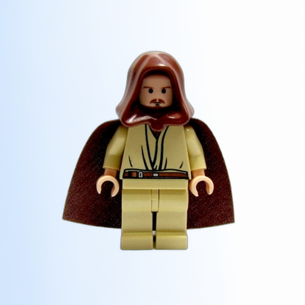 Qui-Gon Jinn - Light Nougat Head with Black Chin Dimple, Brown Hood and Cape - sw0172a