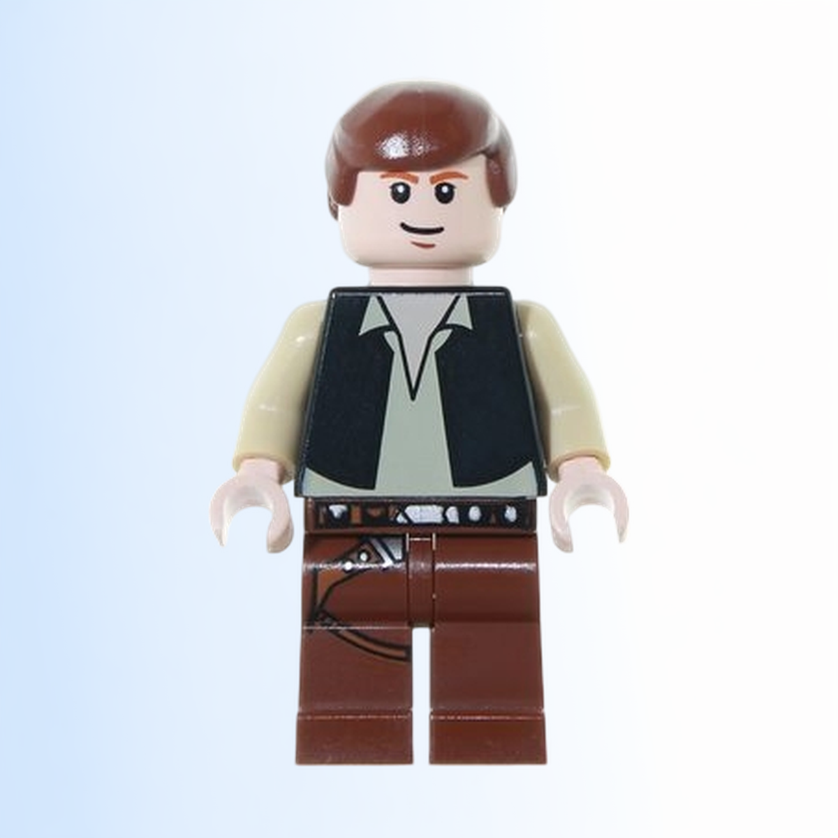 Han Solo - Black Vest over Tan Shirt, Reddish Brown Legs with Belts, Eyes with Glints - sw0179a