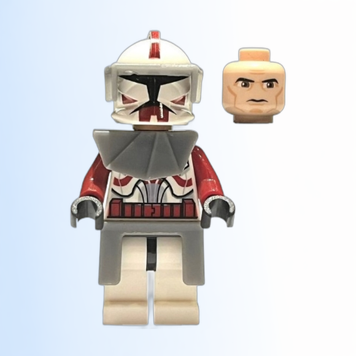 Clone Trooper Commander Fox, Coruscant Guard (Phase 1) - Dark Bluish Gray Visor, Pauldron, and Kama, Large Eyes, with Solid Light Bluish Gray Semicircle above Belt - sw0202a