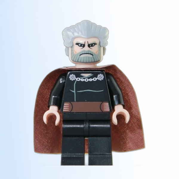 Count Dooku - Light Bluish Gray Swept Back Hair, Reddish Brown Cape, Large Eyes - sw0224