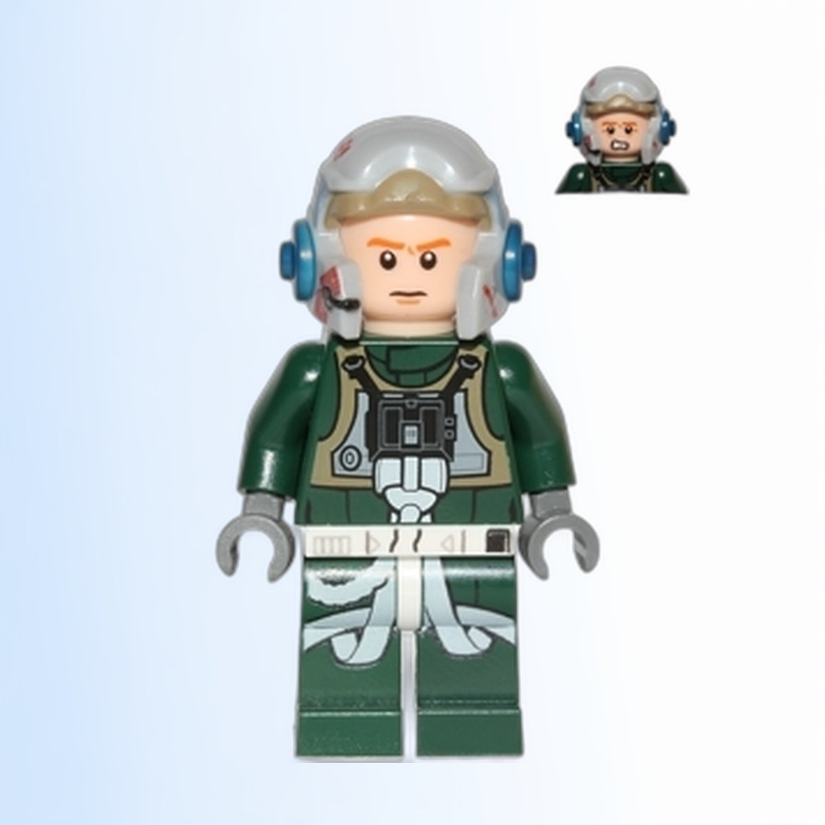 Rebel Pilot A-wing (Open Helmet, Dark Green Jumpsuit, Frown / Scared) (Arvel Crynyd) - sw0437