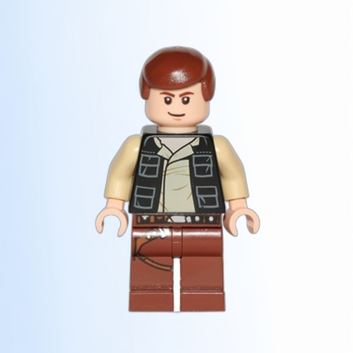 Han Solo - Black Vest with Pockets over Tan Shirt with Dark Tan Creases, Reddish Brown Legs with Belts - sw0451