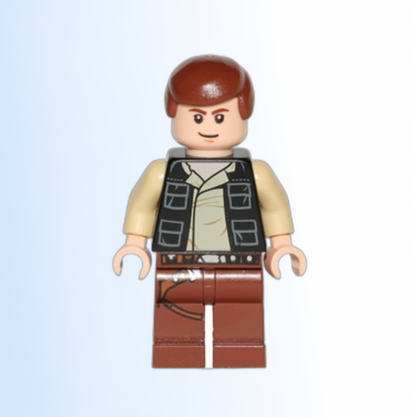 Han Solo - Black Vest with Pockets over Tan Shirt with Dark Tan Creases, Reddish Brown Legs with Belts - sw0451