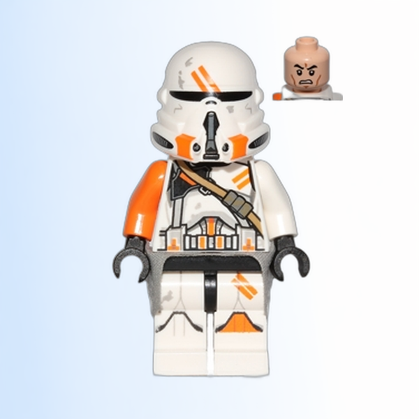 Clone Airborne Trooper, 212th Attack Battalion (Phase 2) - Orange Arm, Dirt Stains, Light Bluish Gray Cloth Kama, Scowl - sw0523