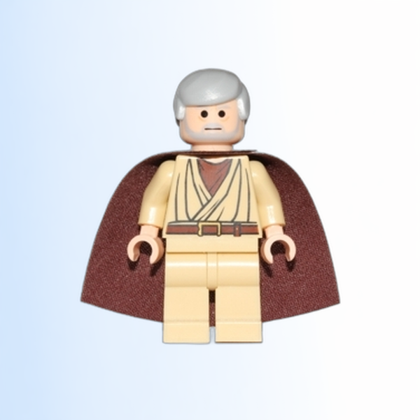Obi-Wan Kenobi - Old, Light Bluish Gray Hair and Beard, Black Eyes, Starched Fabric Cape - sw0637