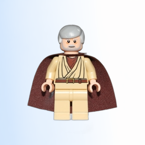 Obi-Wan Kenobi - Old, Light Bluish Gray Hair and Beard, Eyes with Glints, Starched Fabric Cape - sw0637a