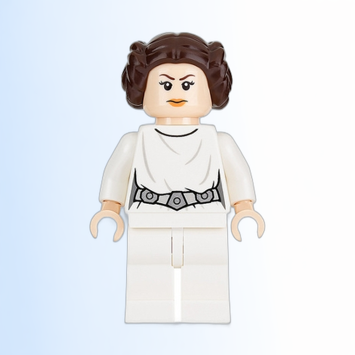 Princess Leia - White Dress, Detailed Belt with 3 Emblems, White Legs, Angry Frown / Lopsided Grin - sw0779