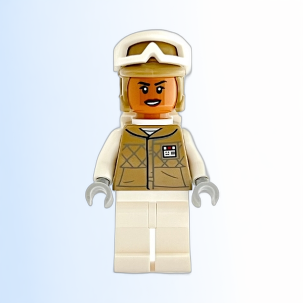 Hoth Rebel Trooper Dark Tan Uniform and Helmet, White Legs and Backpack, Female - sw1185